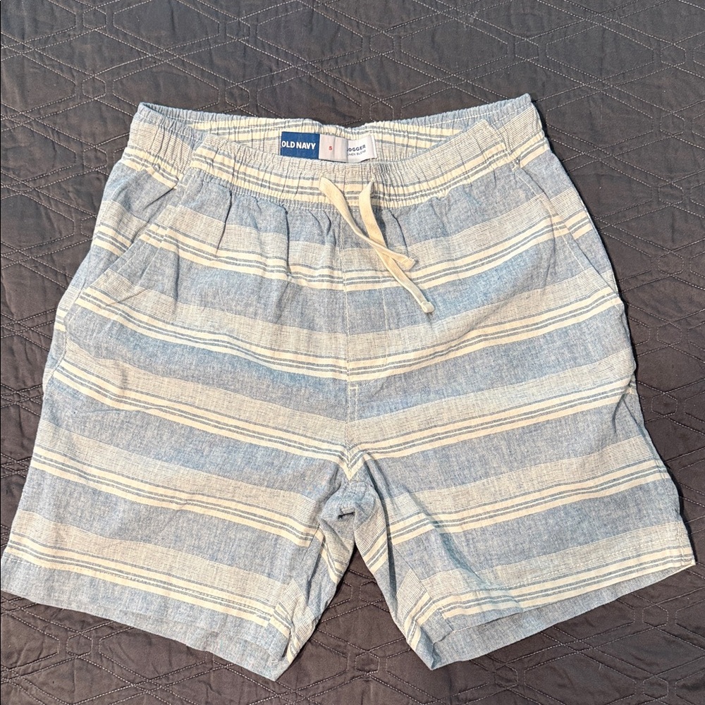 Old Navy Light Blue Striped Jogger Linen Blend Shorts